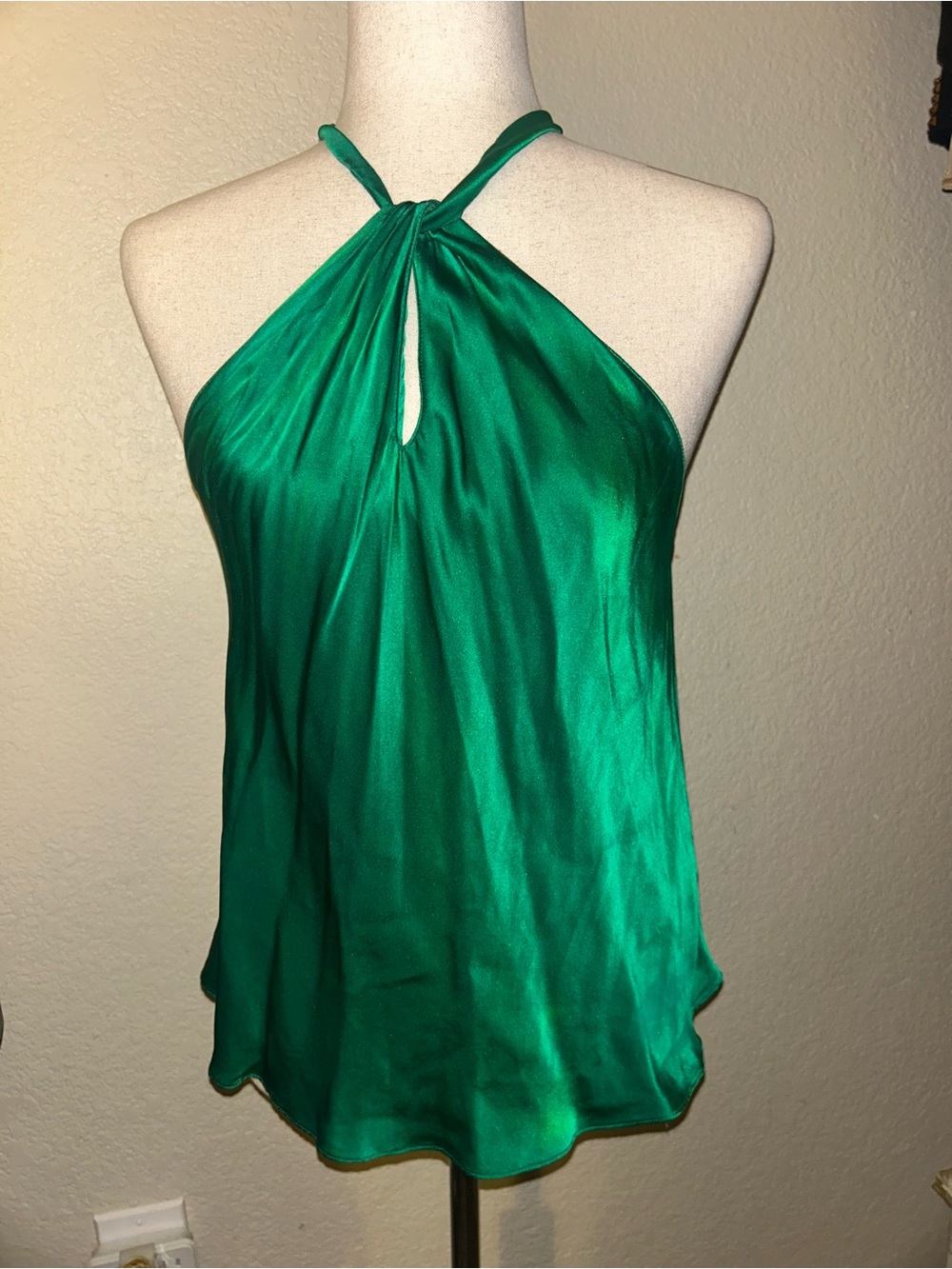 100% Silk Emerald Green Halter Top